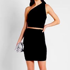 Matte Jersey Ruched Mini Skirt and Cropped One Shoulder Top